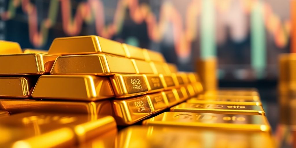 Close-up of gold bars reflecting light.